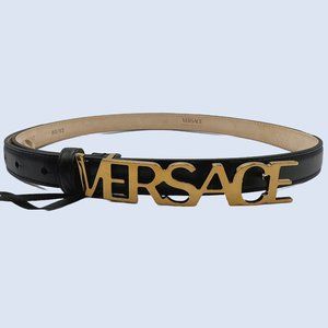 NWT Versace Logo Black Leather Belt (M)